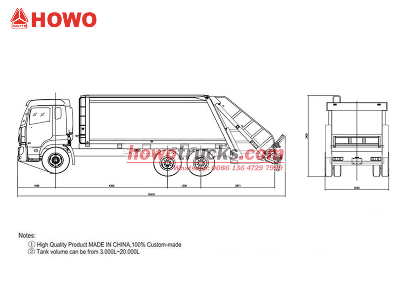 HOWO 6×4 garbage compactor truck drawing